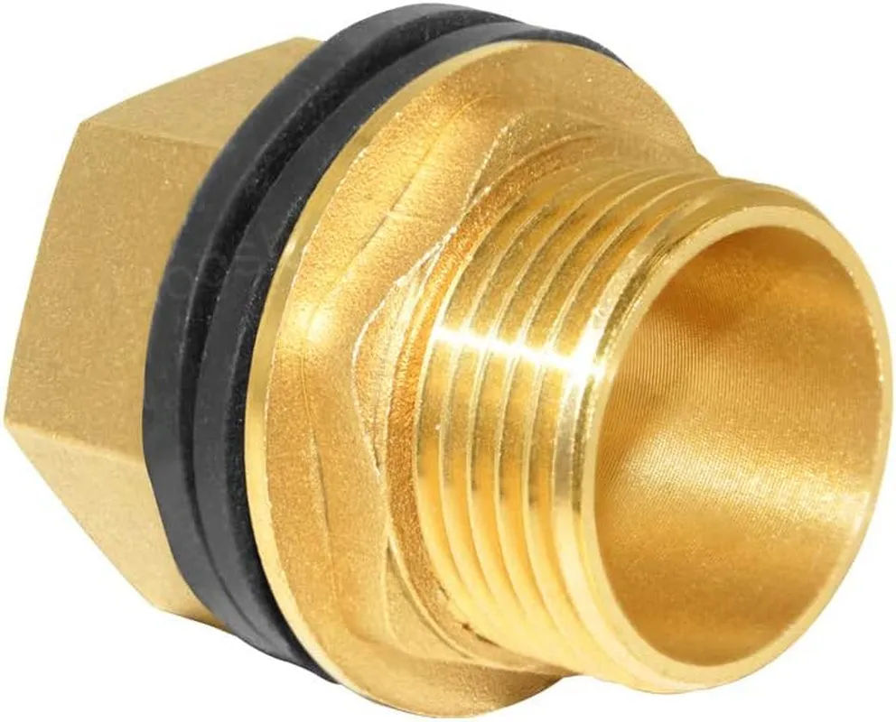 Hooshing Brass Bulkhead Fitting 1 Inch Male 1 Inch Female Thead Solid Brass Water Tank Connector with Rubber Ring Hose Adapter