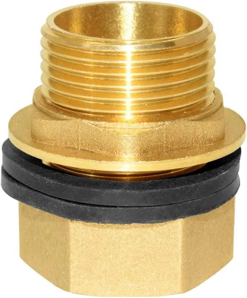 Hooshing Brass Bulkhead Fitting 1 Inch Male 1 Inch Female Thead Solid Brass Water Tank Connector with Rubber Ring Hose Adapter