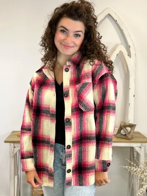 Hot Pink and Black Plaid Flannel Shacket