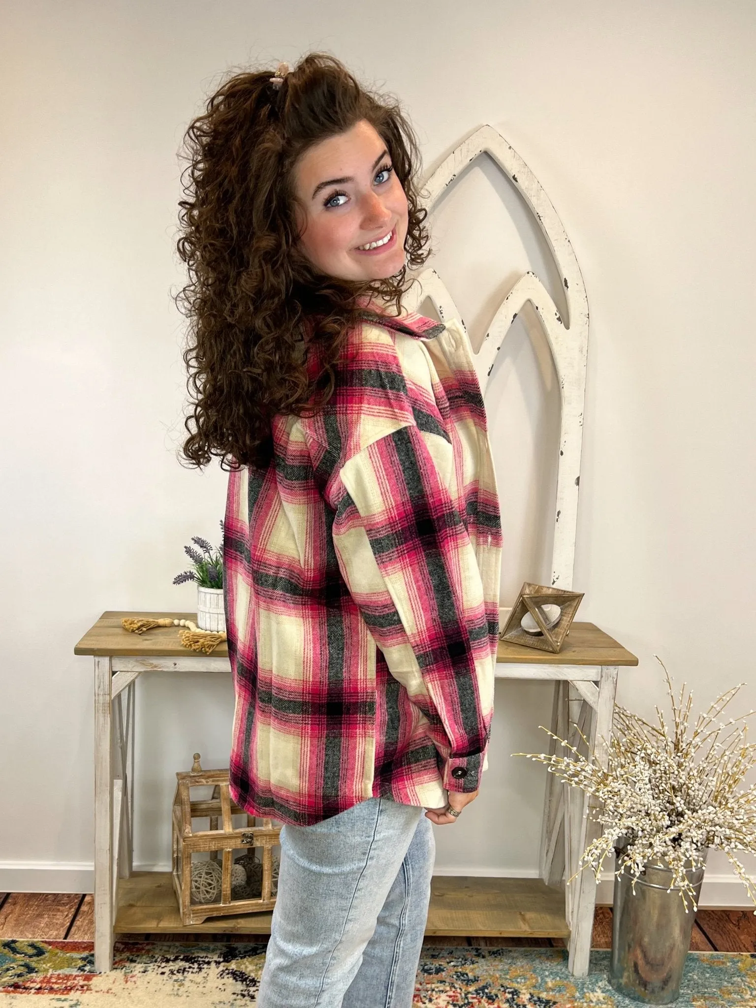 Hot Pink and Black Plaid Flannel Shacket