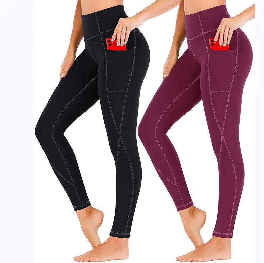 Hot Sell High Waist Pocket Detail  Elastic Yoga Fitness Sports Pants Leggings