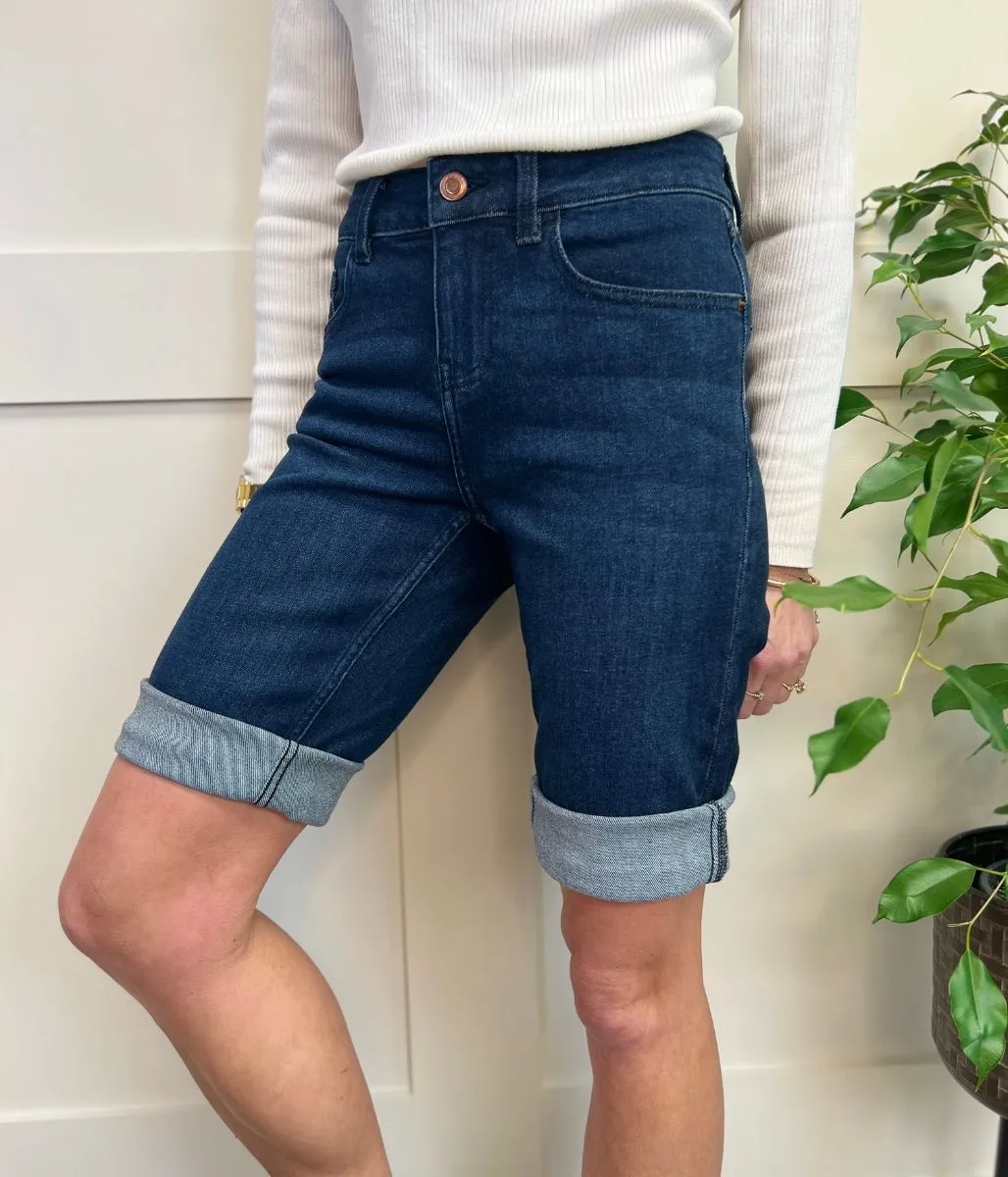 Inky Blue Denim Knee Length Shorts