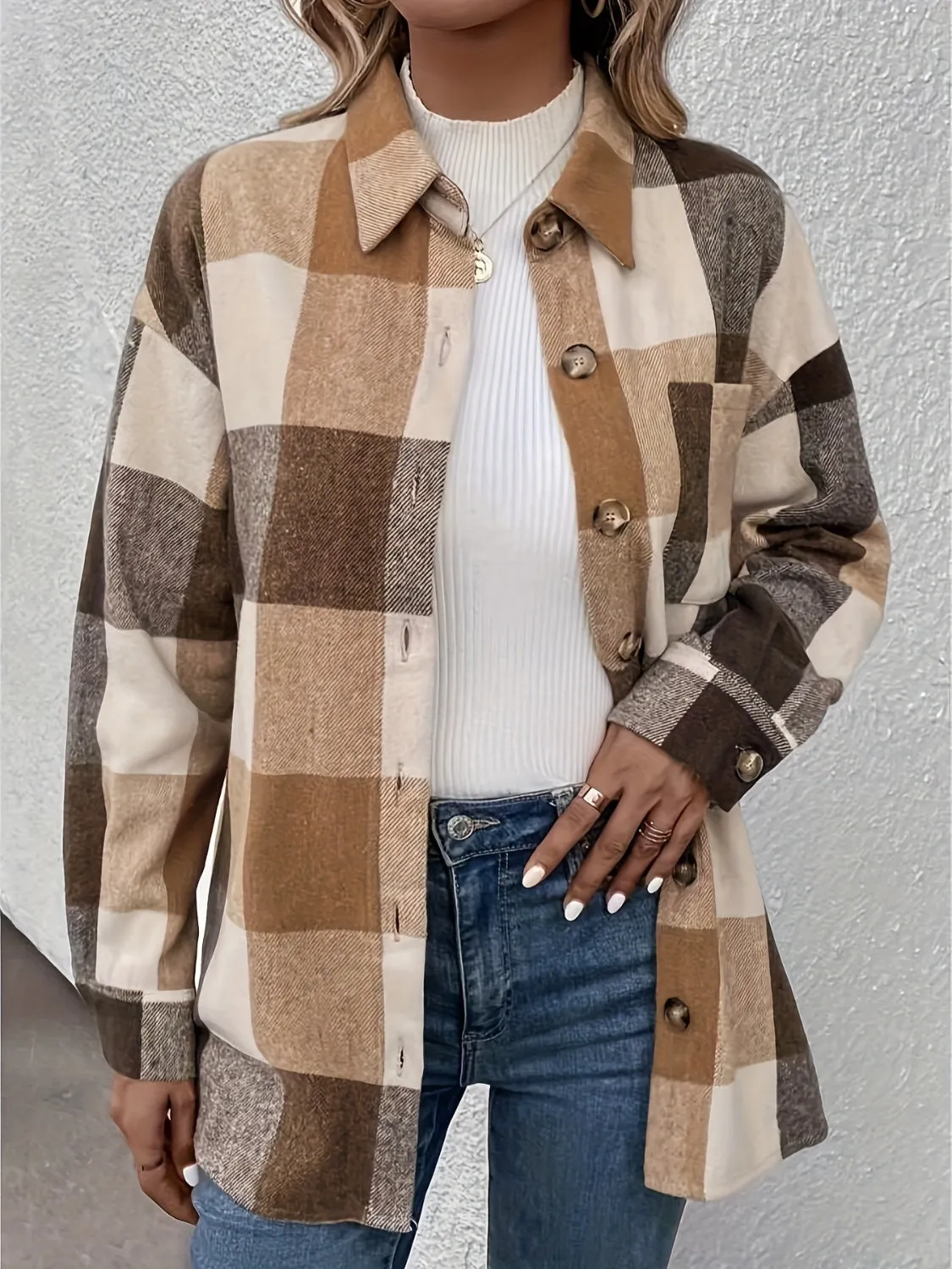 Janice Curved Hem Plaid Shacket