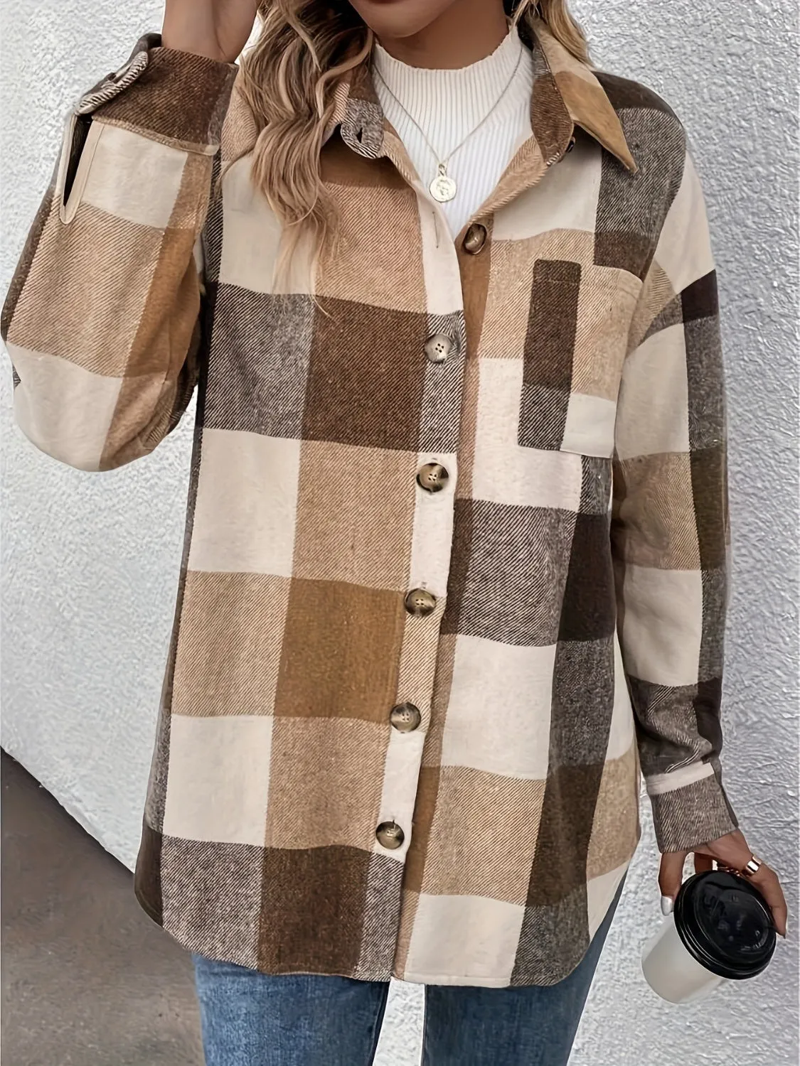 Janice Curved Hem Plaid Shacket