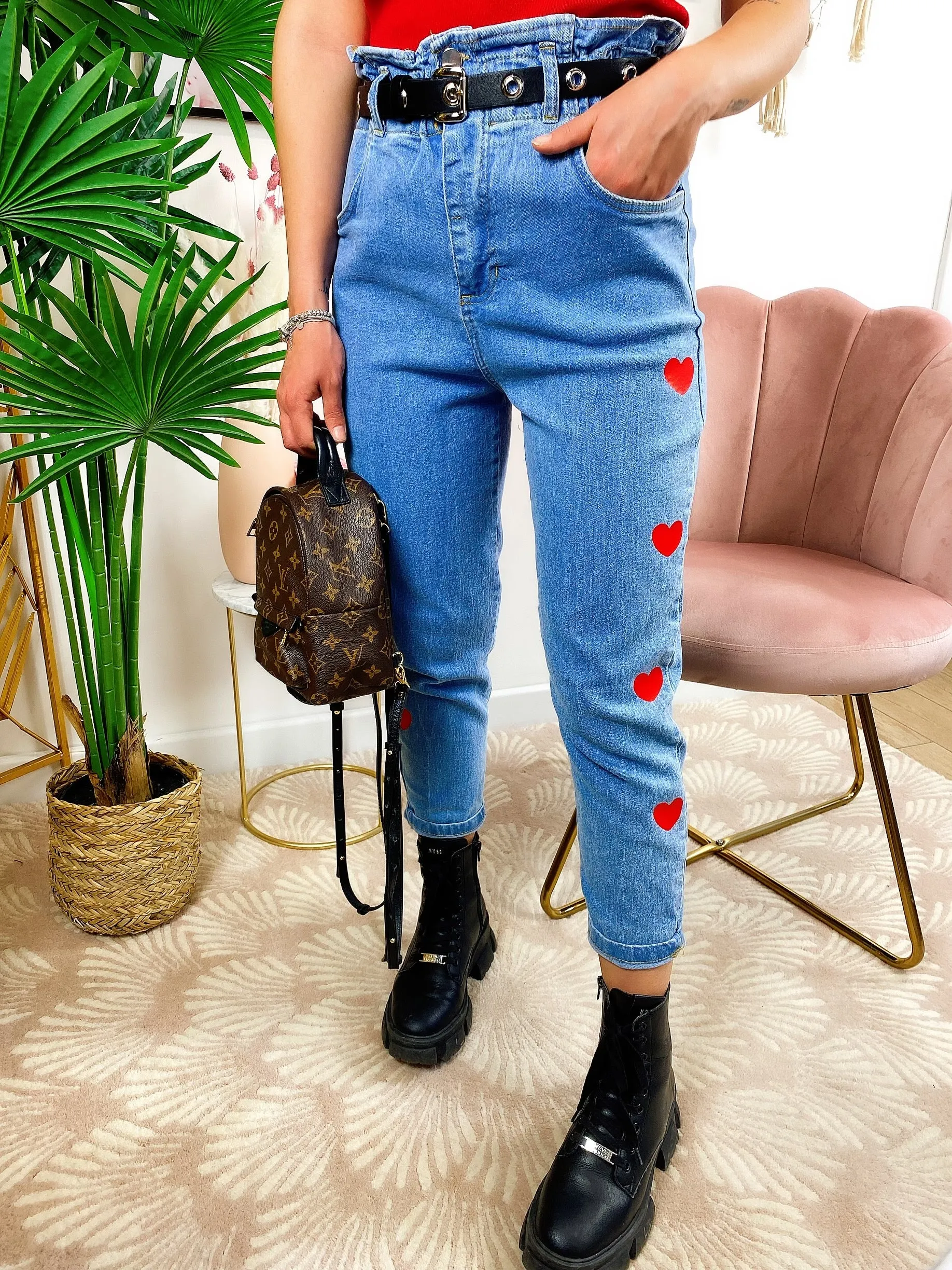 Jeans con cuori Rossi