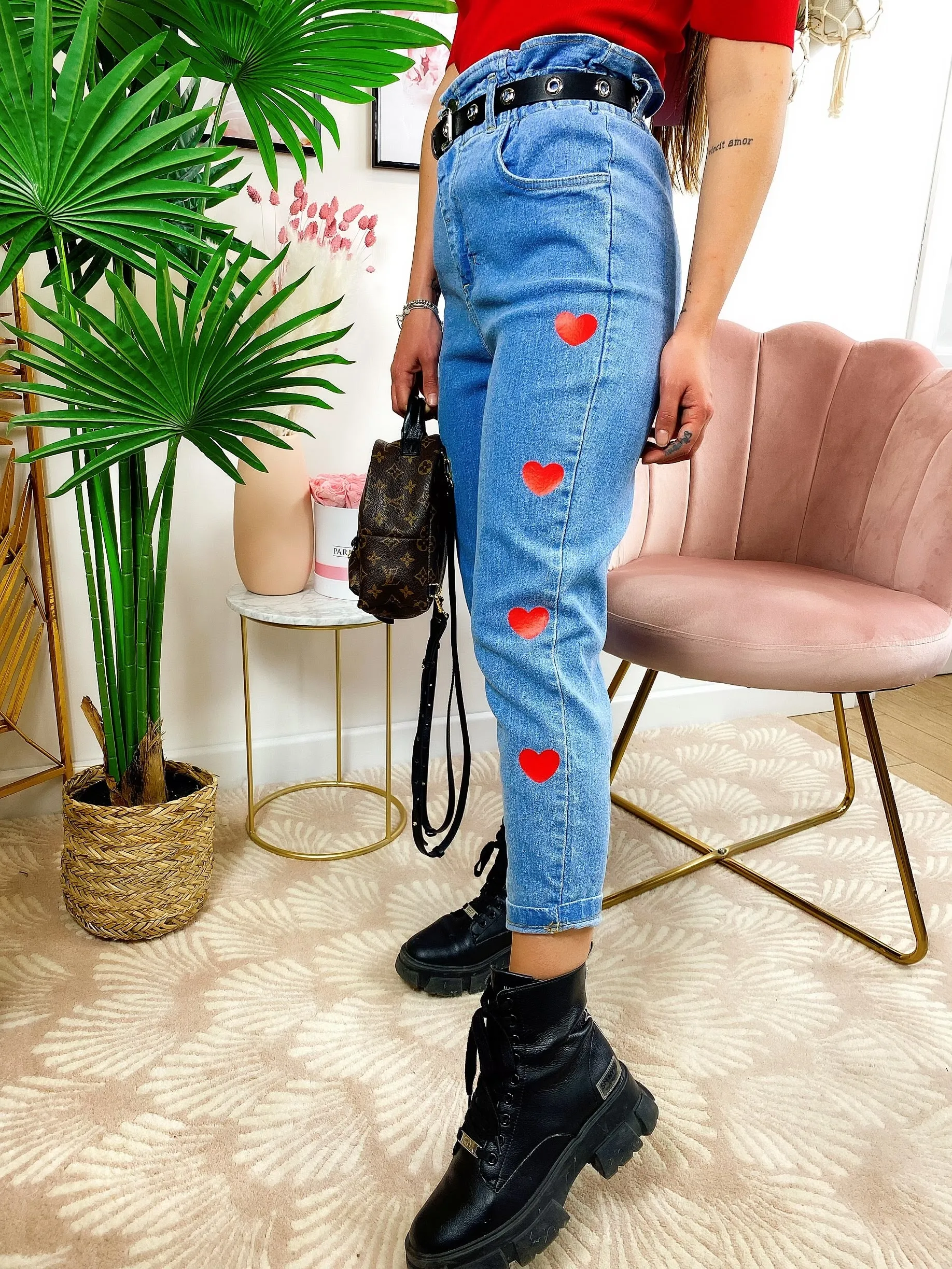 Jeans con cuori Rossi