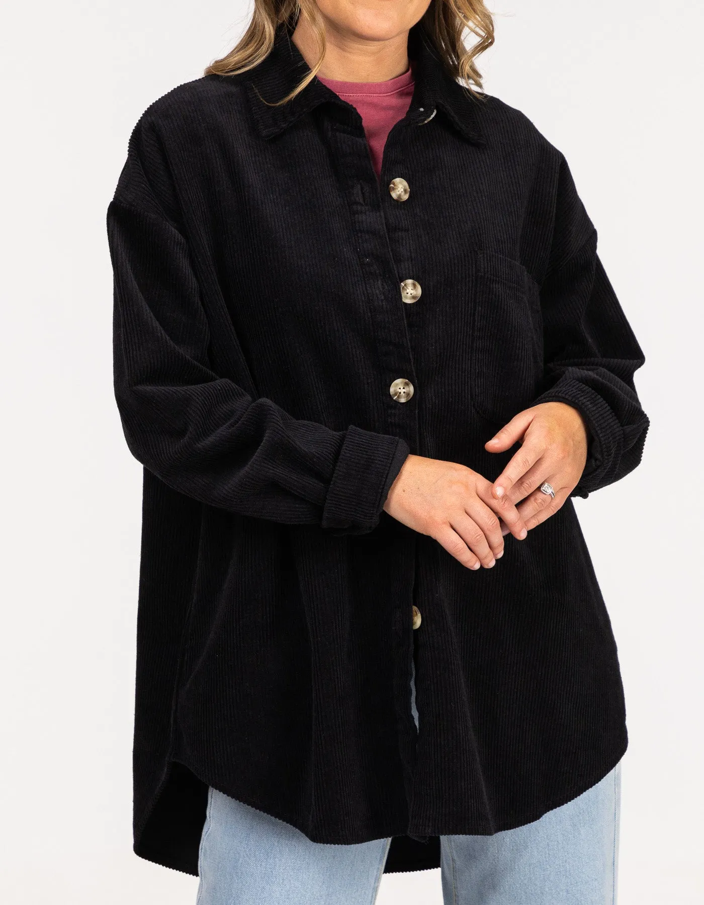 Juliet Oversized Cord Shacket in Black