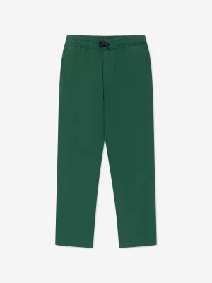 KENZO Boys Straight Cut Twill Trousers in Green