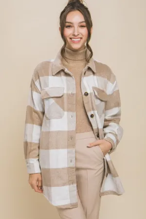 Khaki Plaid Bust Pocket Shacket