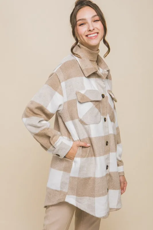 Khaki Plaid Bust Pocket Shacket