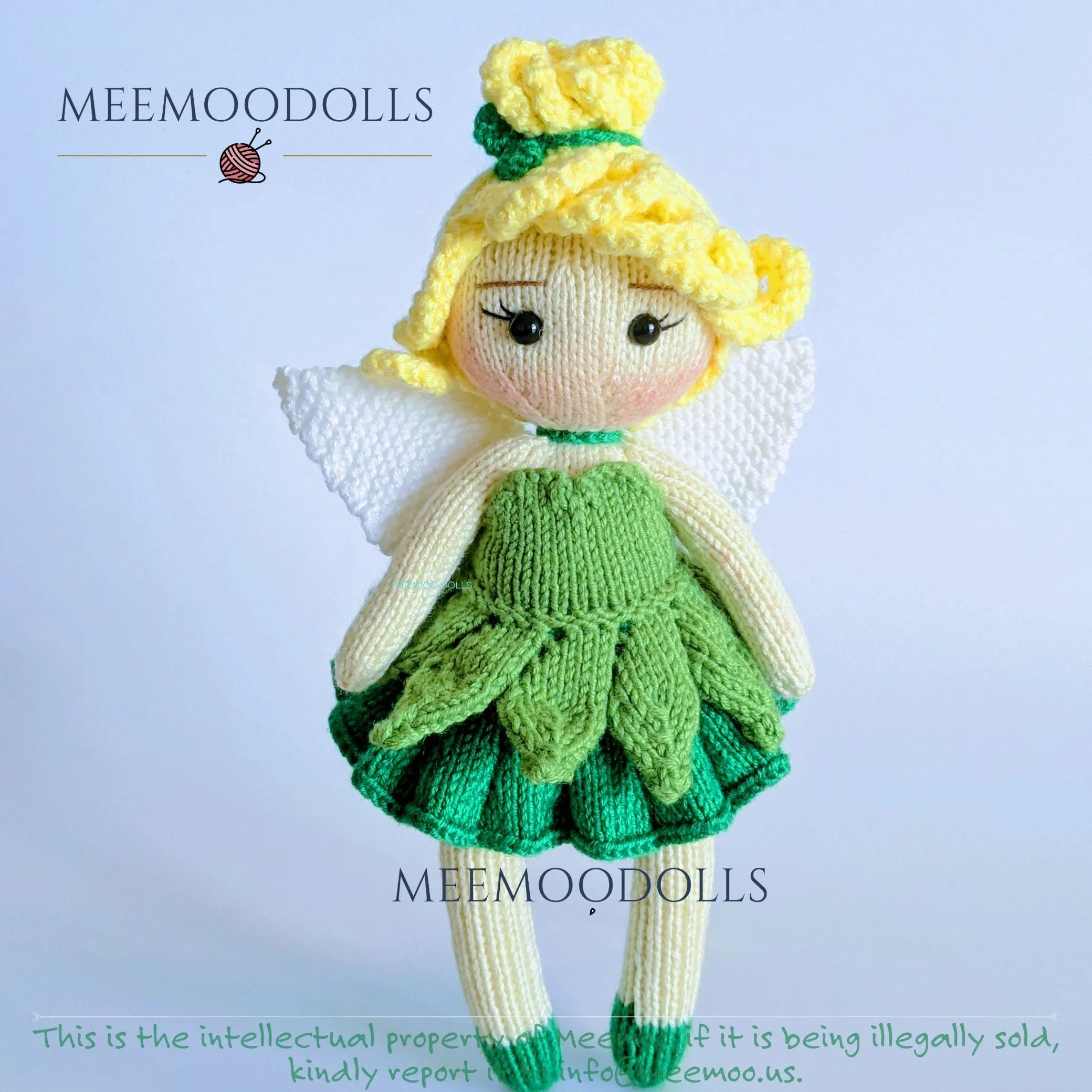 Knit Fairy Tinker. Knitted toy Patterns. Meemoodolls.