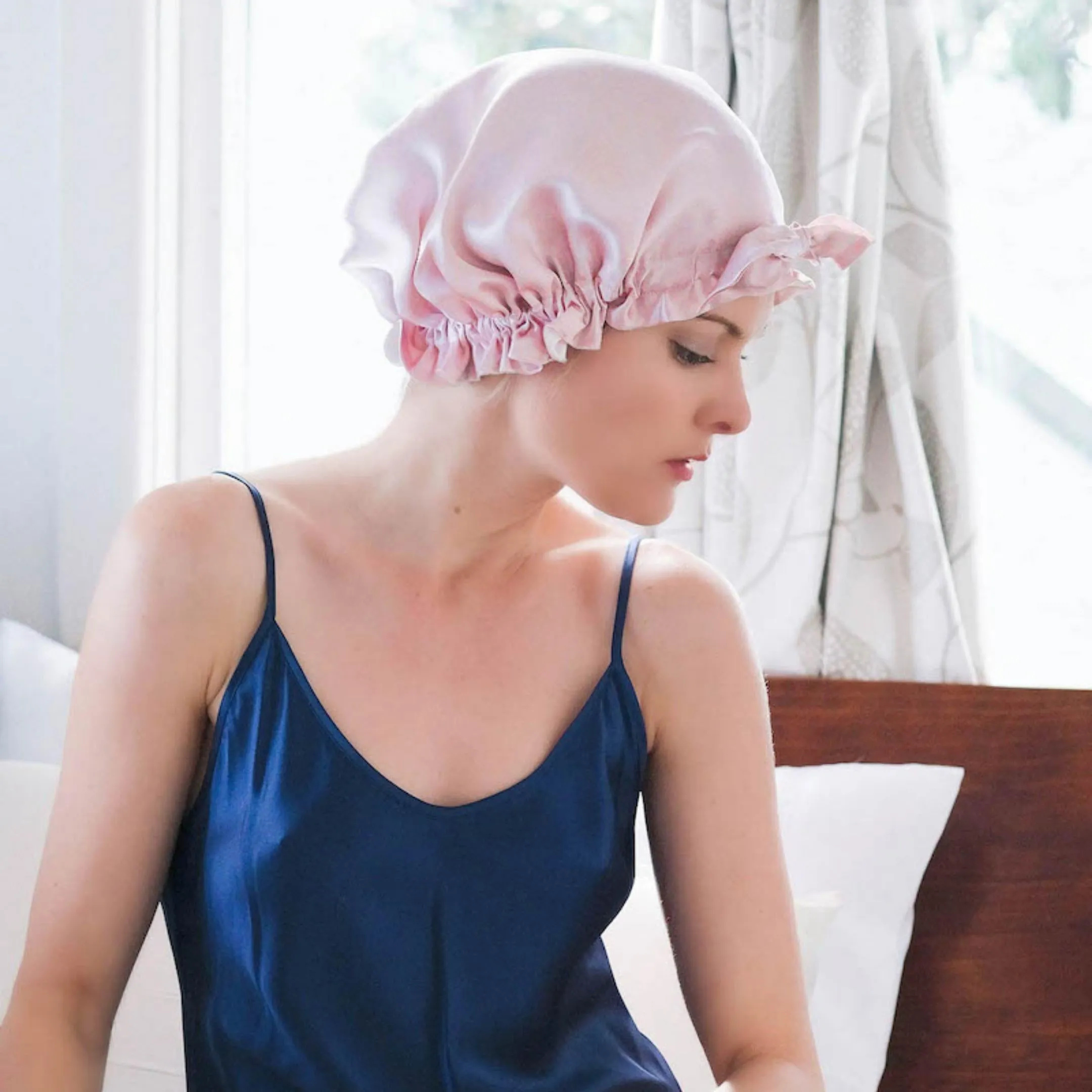 Large Double-Lined Adjustable Silk Hair Bonnet Turban - Pink