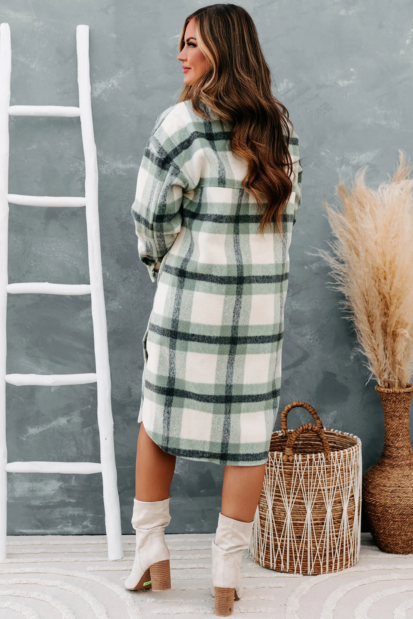 Leaping To Conclusions Plaid Duster Coat (Dark Sage)