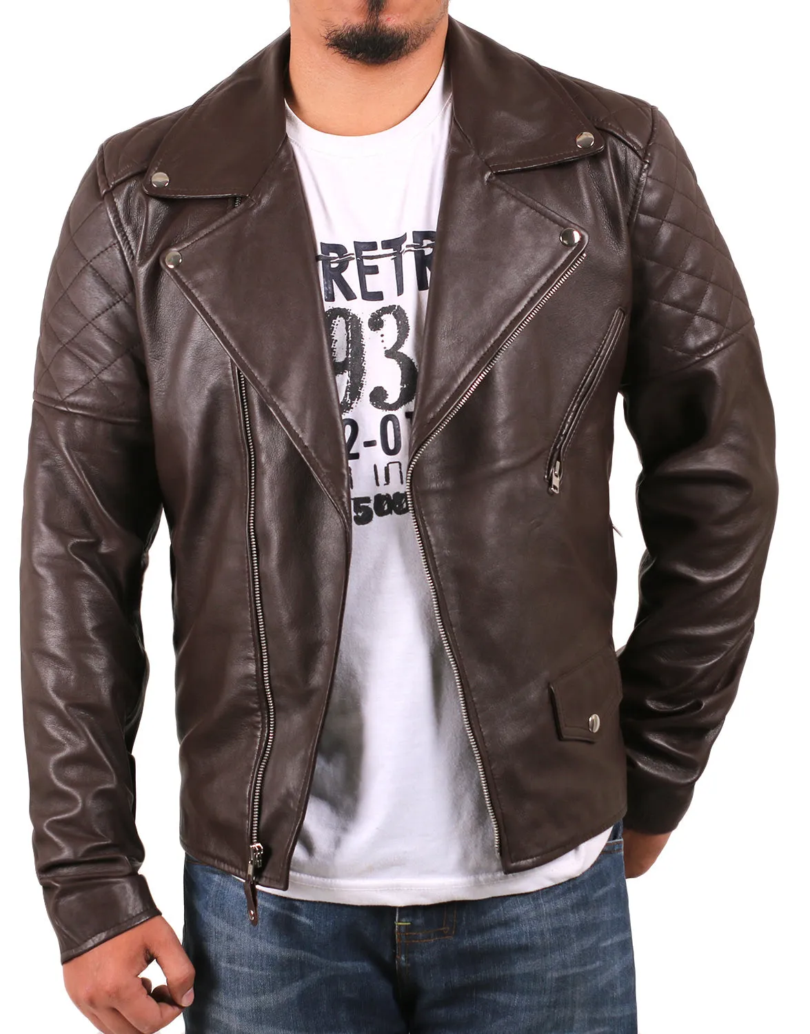 Leather Jackets Hub Mens Genuine Lambskin Leather Jacket (Black, Double Rider Jacket) - 1501001