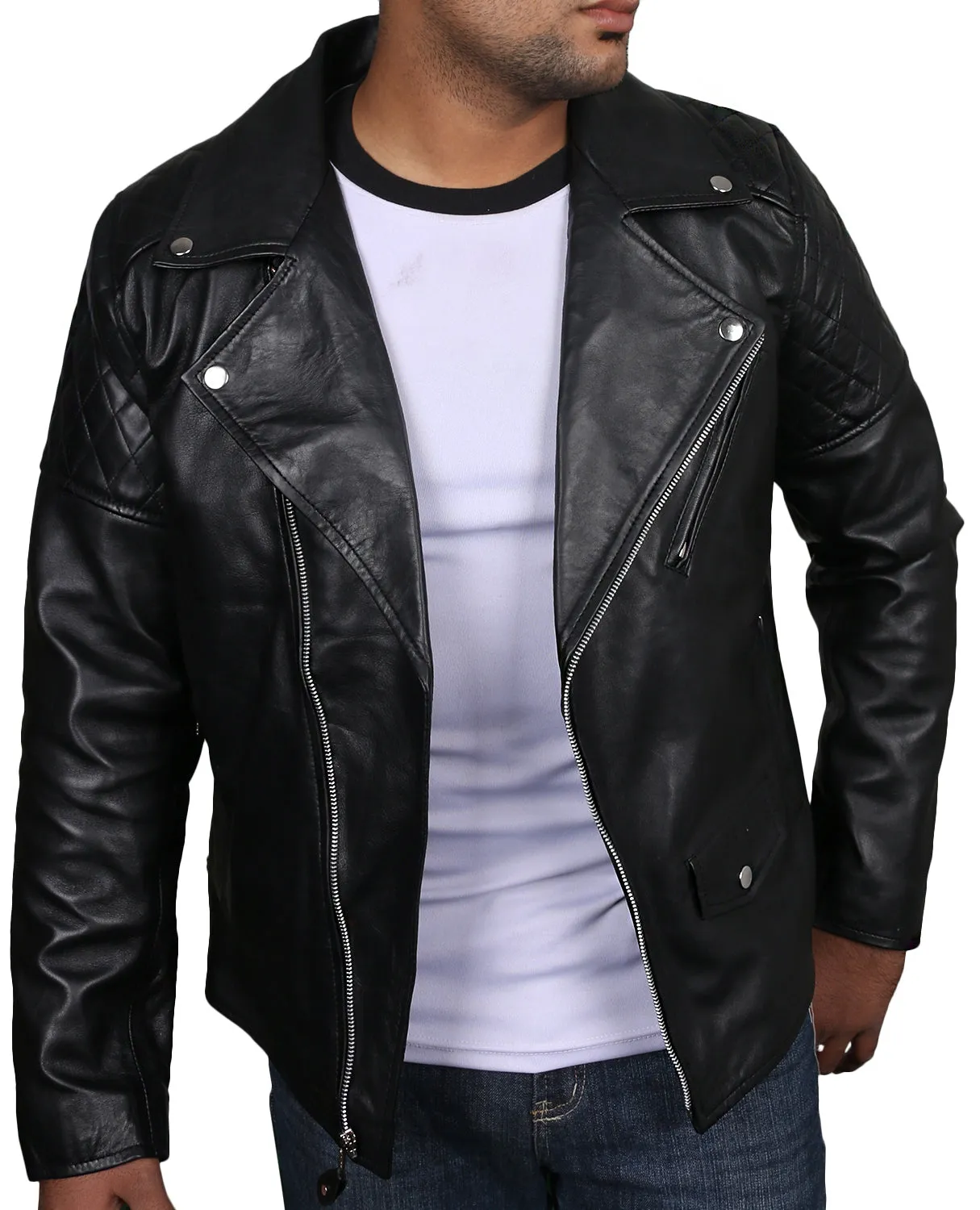 Leather Jackets Hub Mens Genuine Lambskin Leather Jacket (Black, Double Rider Jacket) - 1501001