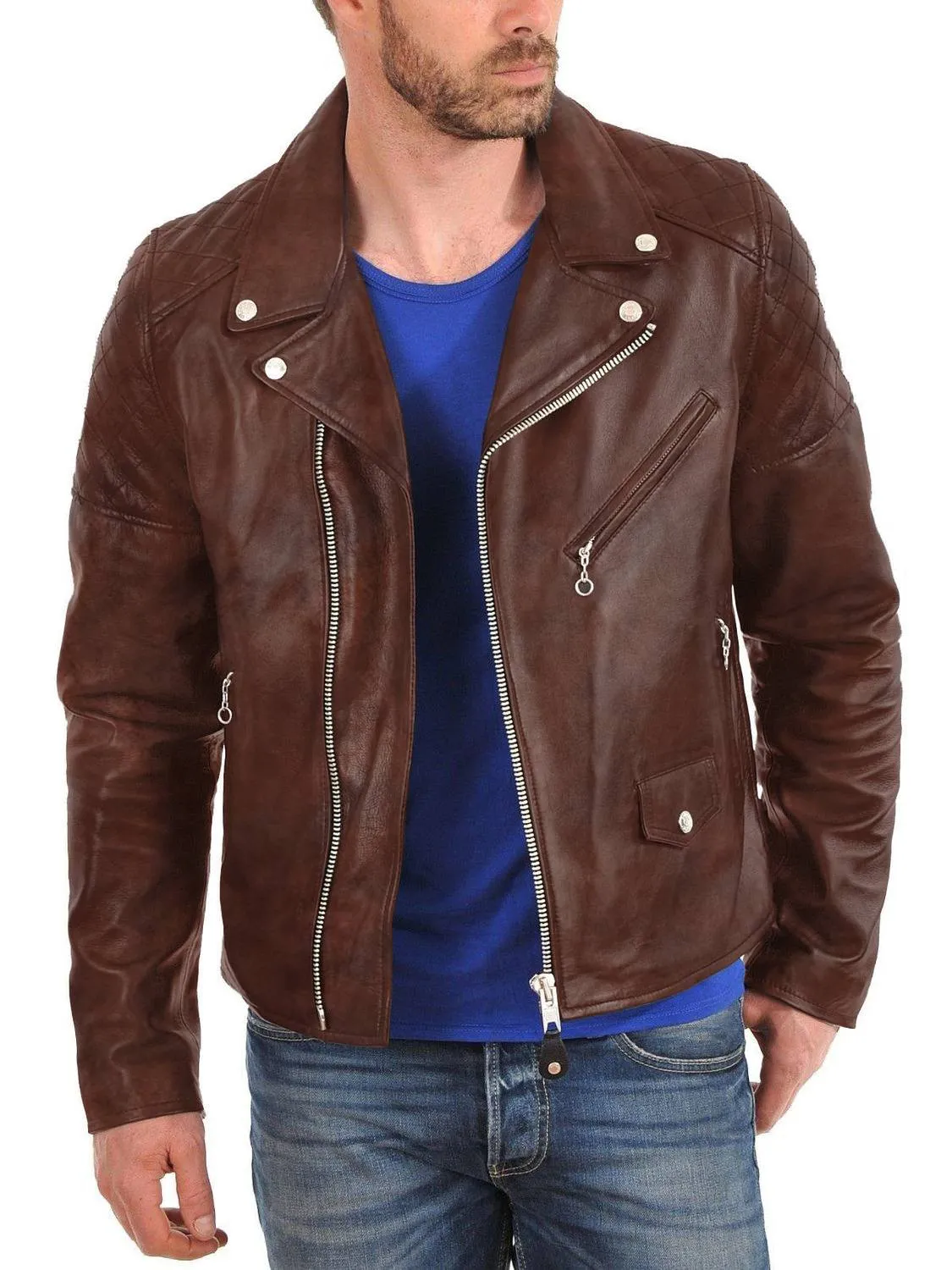 Leather Jackets Hub Mens Genuine Lambskin Leather Jacket (Black, Double Rider Jacket) - 1501001