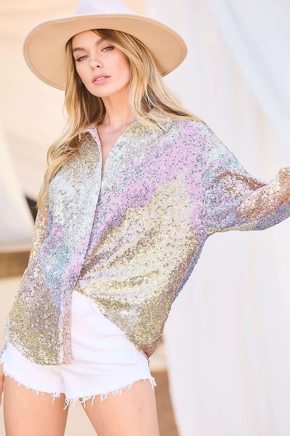 Let's Disco Multi SequinButton Down Shirt