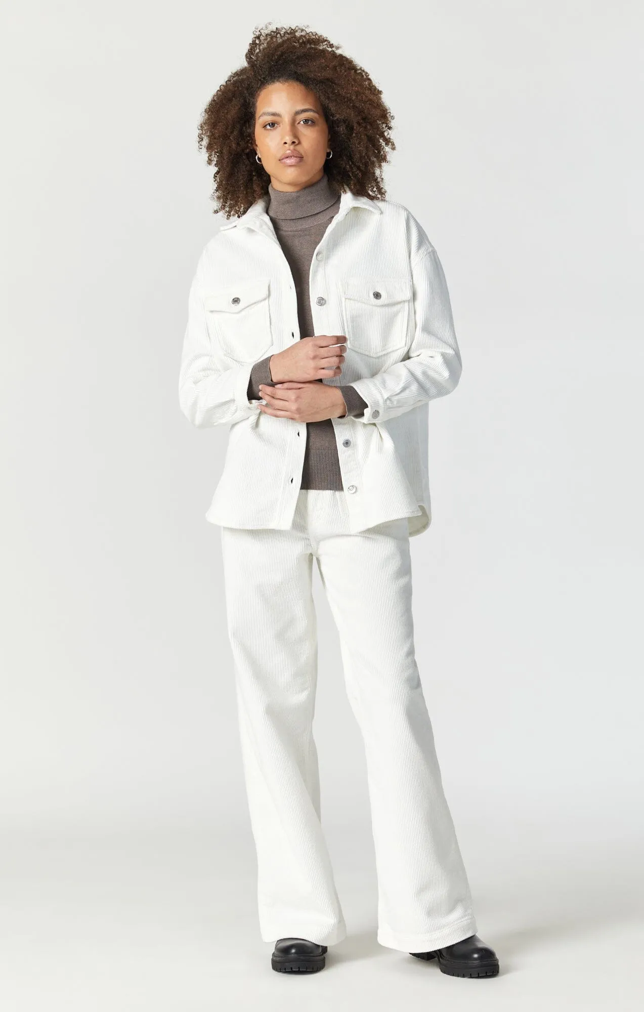 LIVIA OVERSIZED DENIM SHIRT IN OFF-WHITE CORD