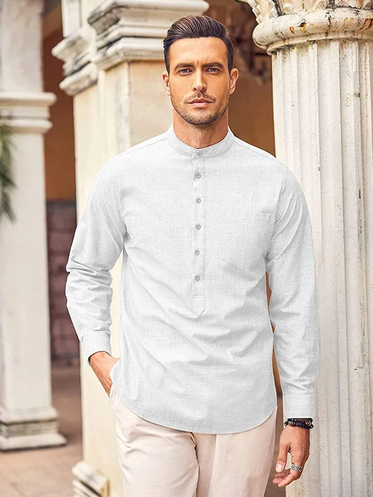 Long Sleeve Cotton Linen Henley Shirt (US Only)