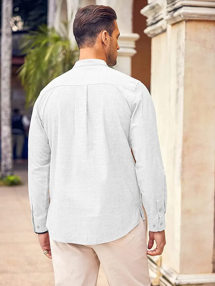 Long Sleeve Cotton Linen Henley Shirt (US Only)