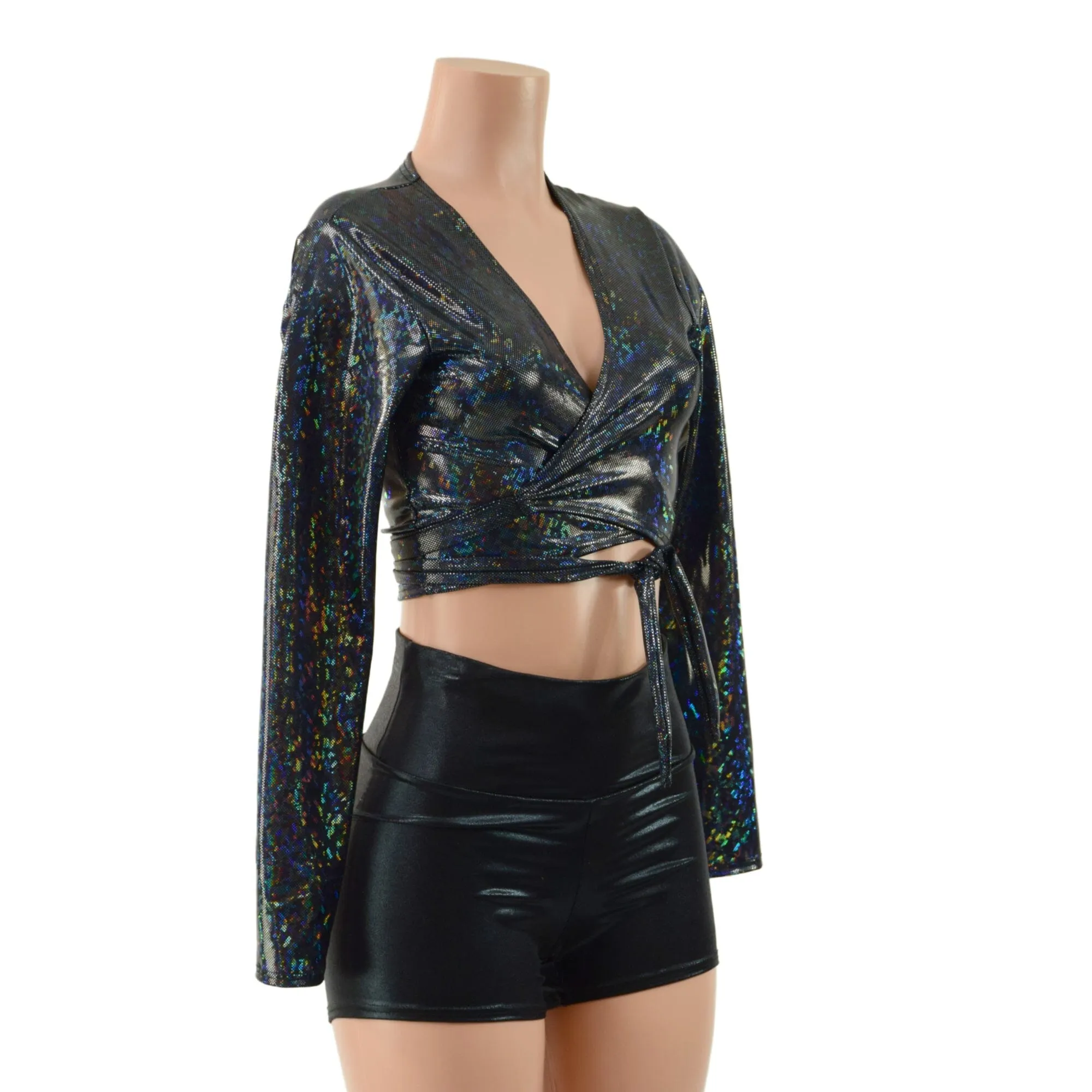 Long Sleeve Wrap and Tie Top in Black Kaleidoscope (Top Only)