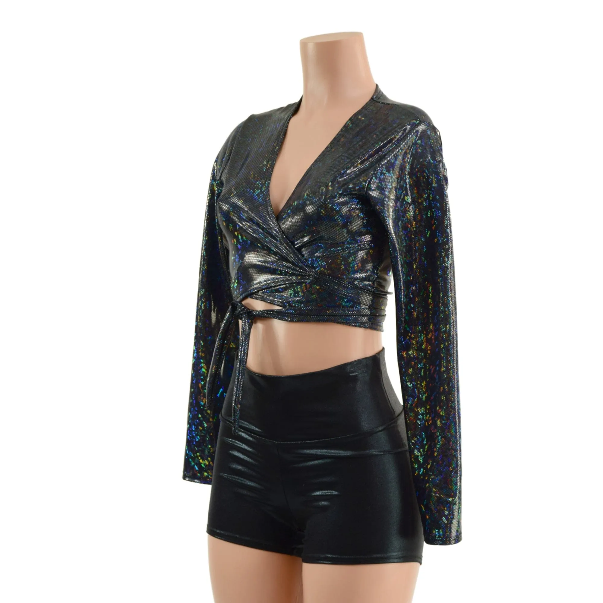 Long Sleeve Wrap and Tie Top in Black Kaleidoscope (Top Only)