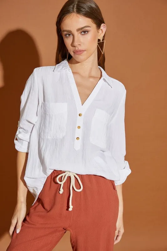 Loni V Neck Button Down Henley Shirt