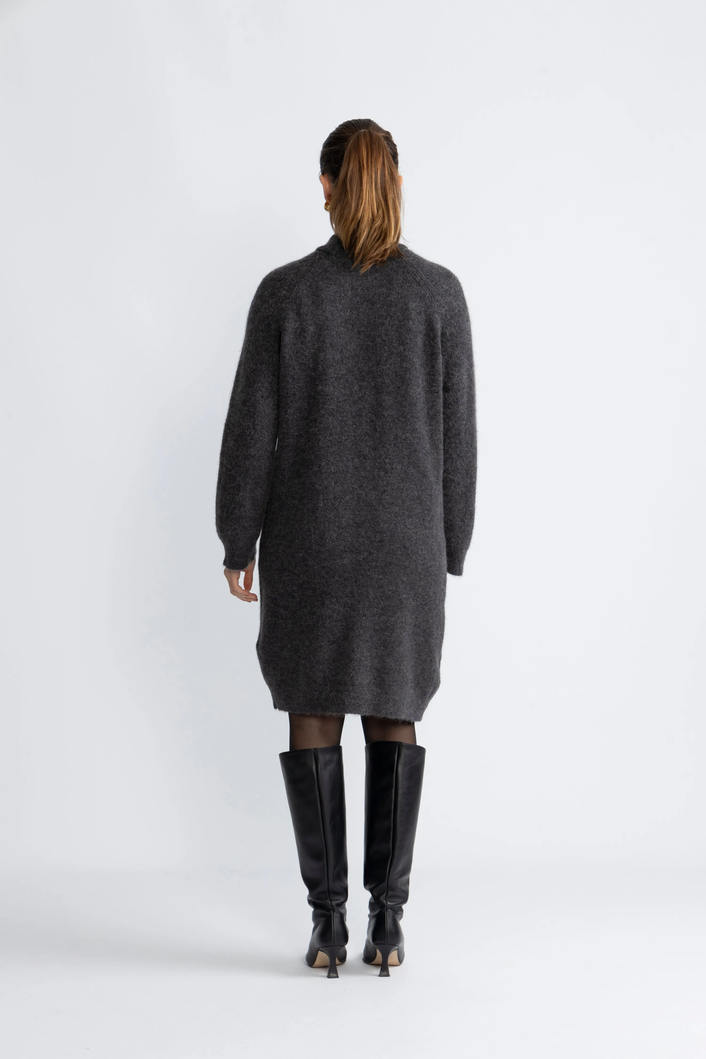 Lulu Ls High Neck Knit Dress - Volcanic Ash Melange