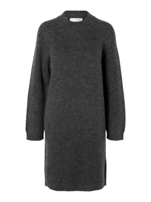 Lulu Ls High Neck Knit Dress - Volcanic Ash Melange