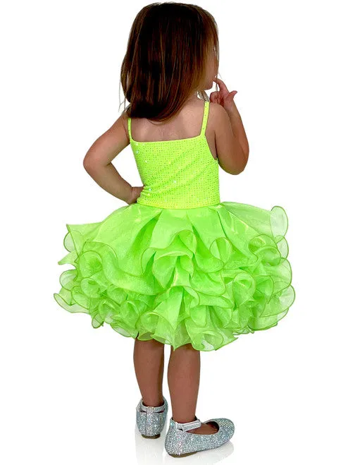 Marc Defang 5144 Size 2T Neon Pink Short Crystal Cupcake Pageant Dress Layered Ruffle Girls Baby Kids Gown