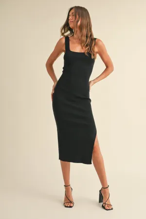 Martha Square Neck Knit Fitted Slit Midi Dress