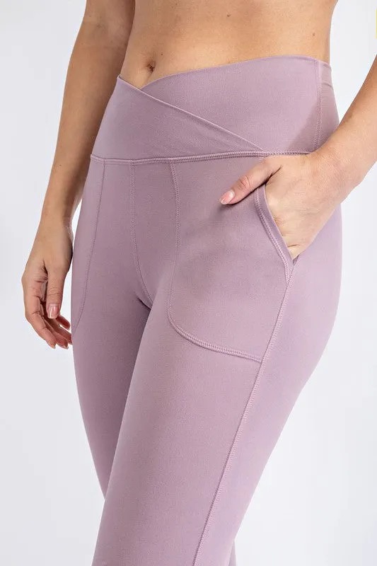 Mauve V Waist Flared Yoga Pants With Pockets