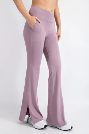 Mauve V Waist Flared Yoga Pants With Pockets