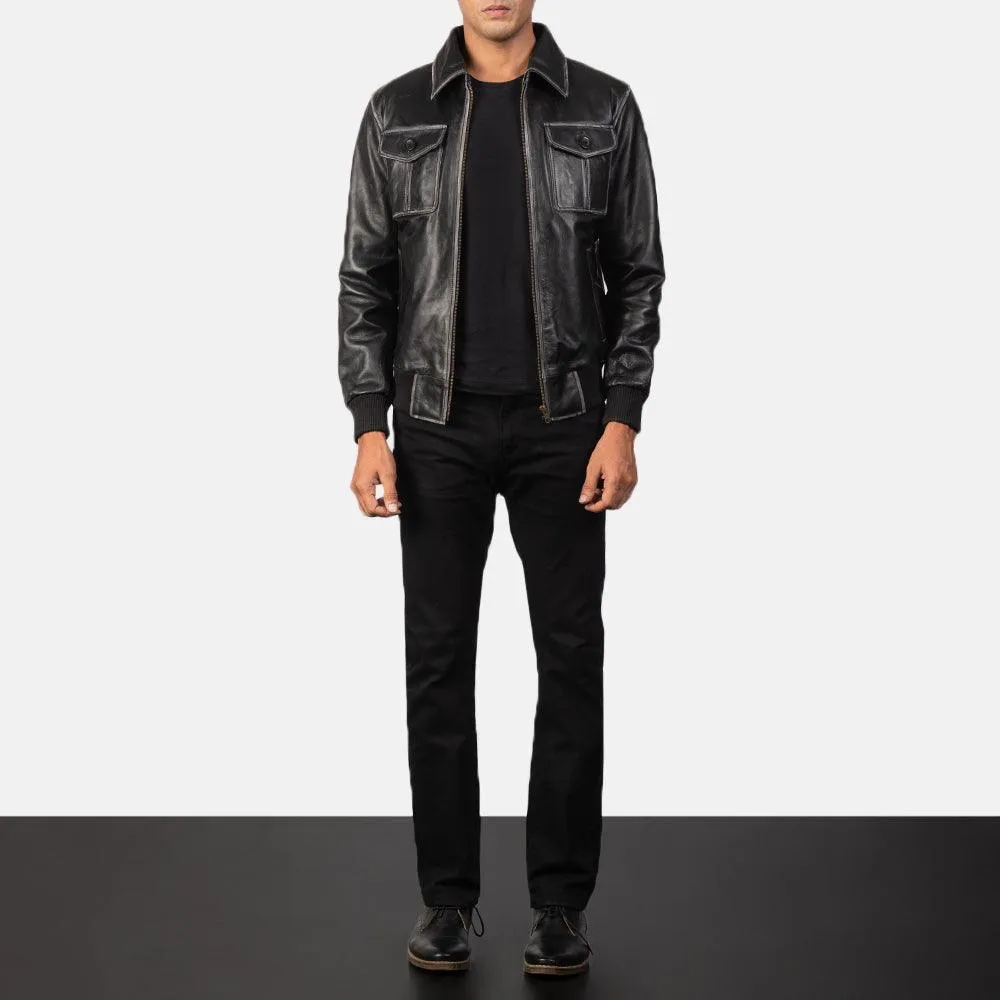 Mens Bomber Style Leather Jacket