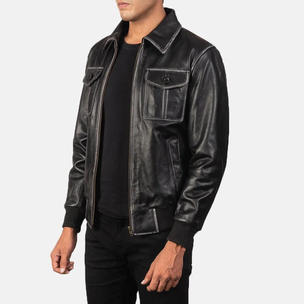 Mens Bomber Style Leather Jacket