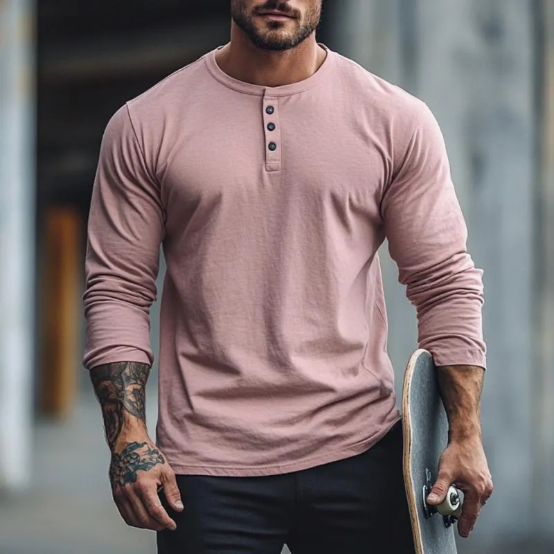 Men's Casual Cotton Henley Collar Slim Fit Long Sleeve T-Shirt 71237161M