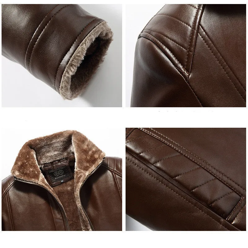 Men's Leather Jacket With Fur Inside Winter Zipper Jacket