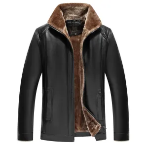 Men's Leather Jacket With Fur Inside Winter Zipper Jacket