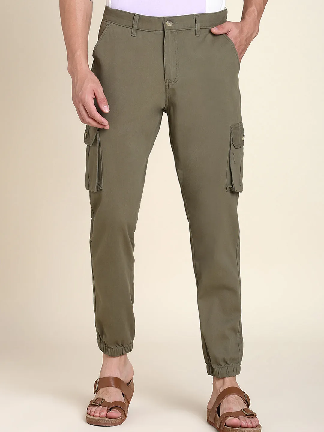 Men's Light Olive Solid Cargo Jogger