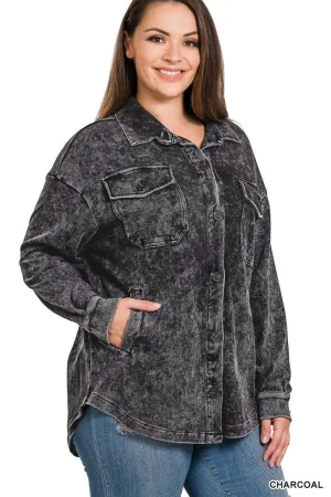 Mineral Washed Plus Shacket - Charcoal