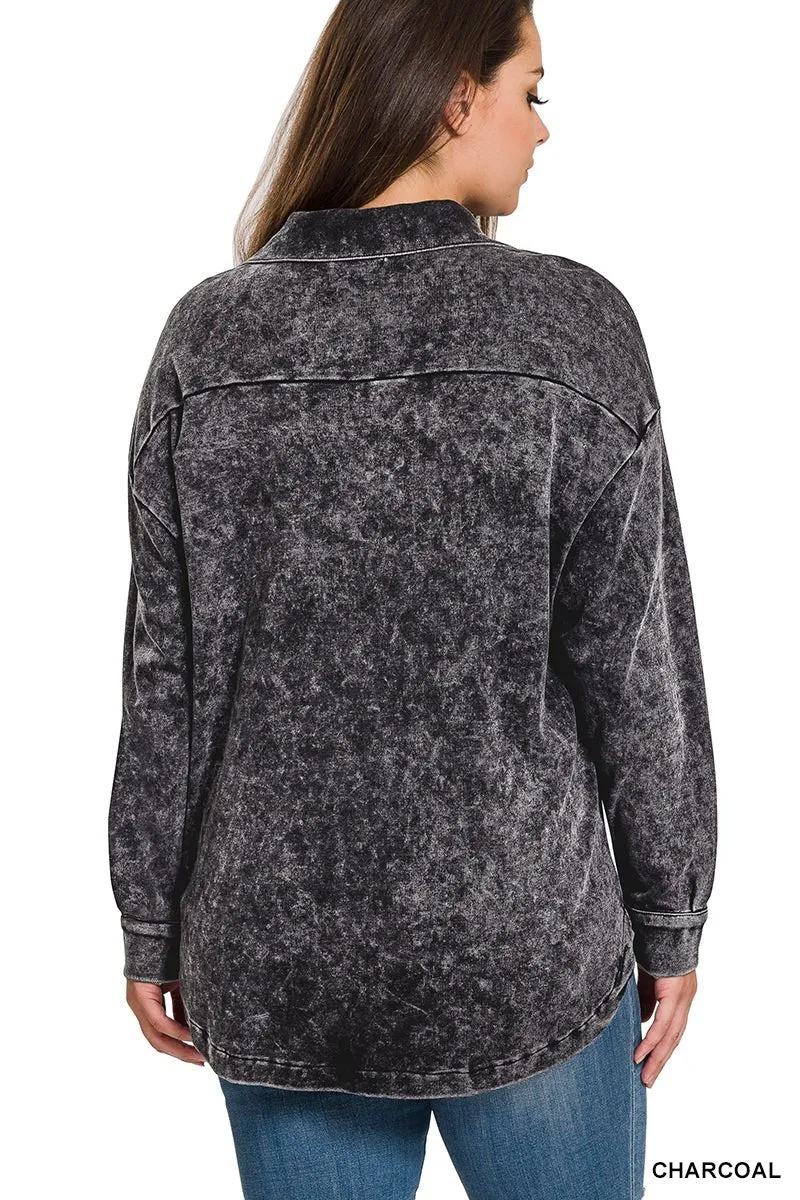 Mineral Washed Plus Shacket - Charcoal