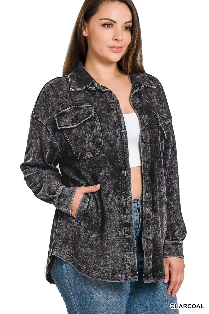 Mineral Washed Plus Shacket - Charcoal