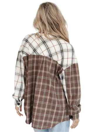 Mixed Brown Plaid Oversized Plaid Shirt Soft Shacket