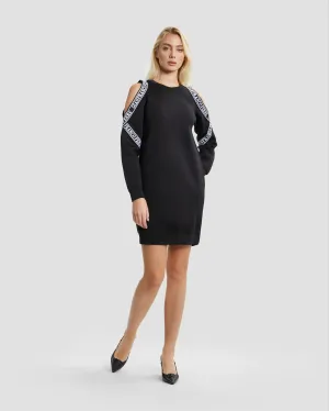 Monochrome Tapered Cold-Shoulder Dress