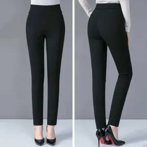 Mother Spring Pants High Waist Casual Stretch Pockets Solid Color Match Top Slim Fit Pencil Pants Women Clothing