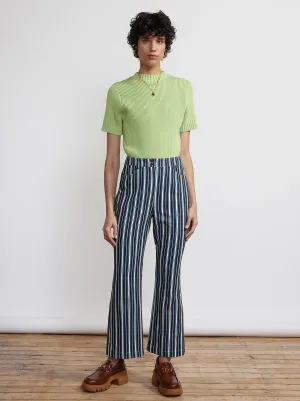 Nadia Blue Stripe Flared Cotton Canvas Trousers