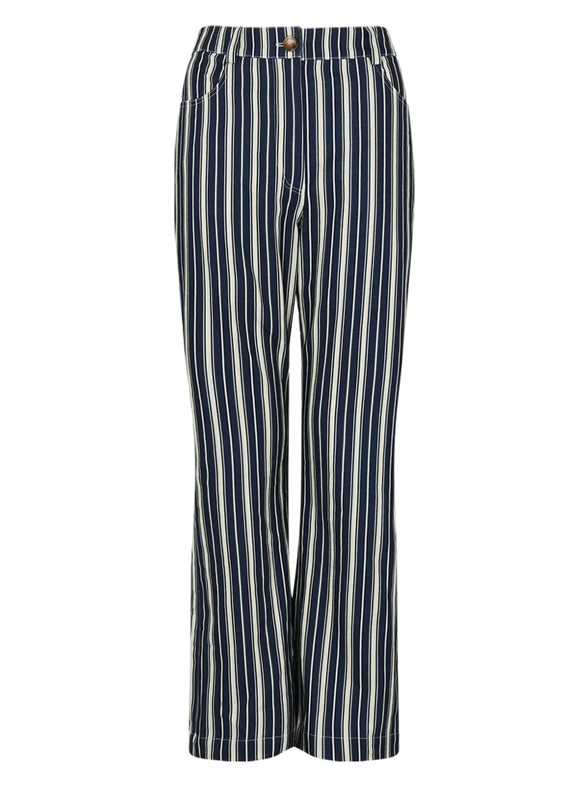 Nadia Blue Stripe Flared Cotton Canvas Trousers