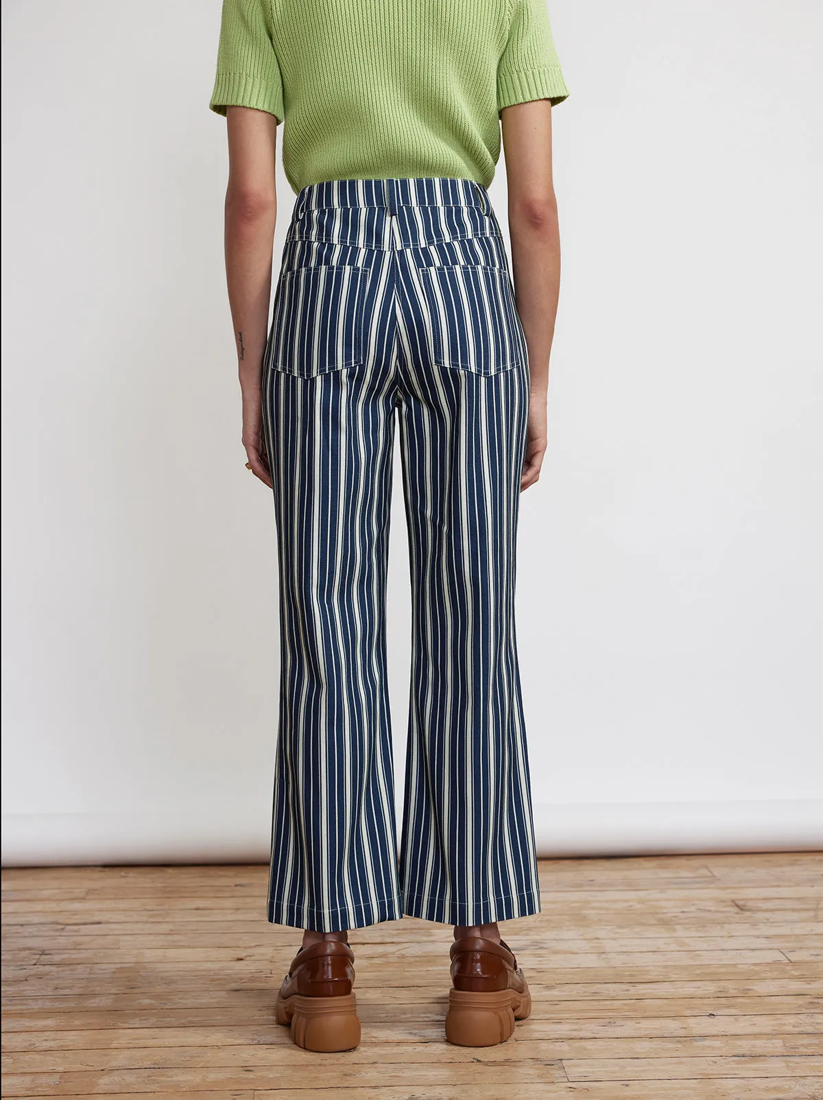 Nadia Blue Stripe Flared Cotton Canvas Trousers