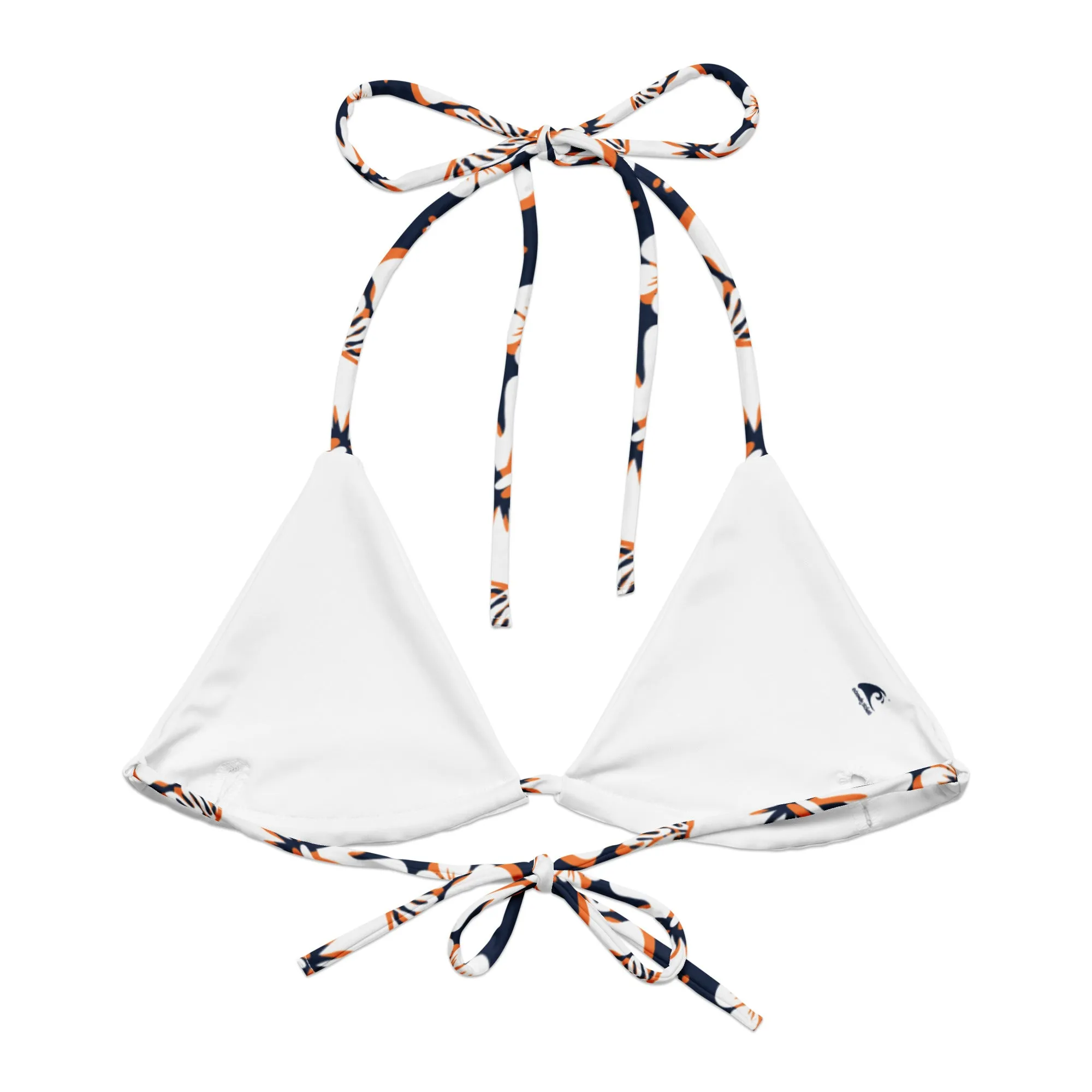 Navy Blue, Orange and White Hawaiian Flowers String Bikini Top