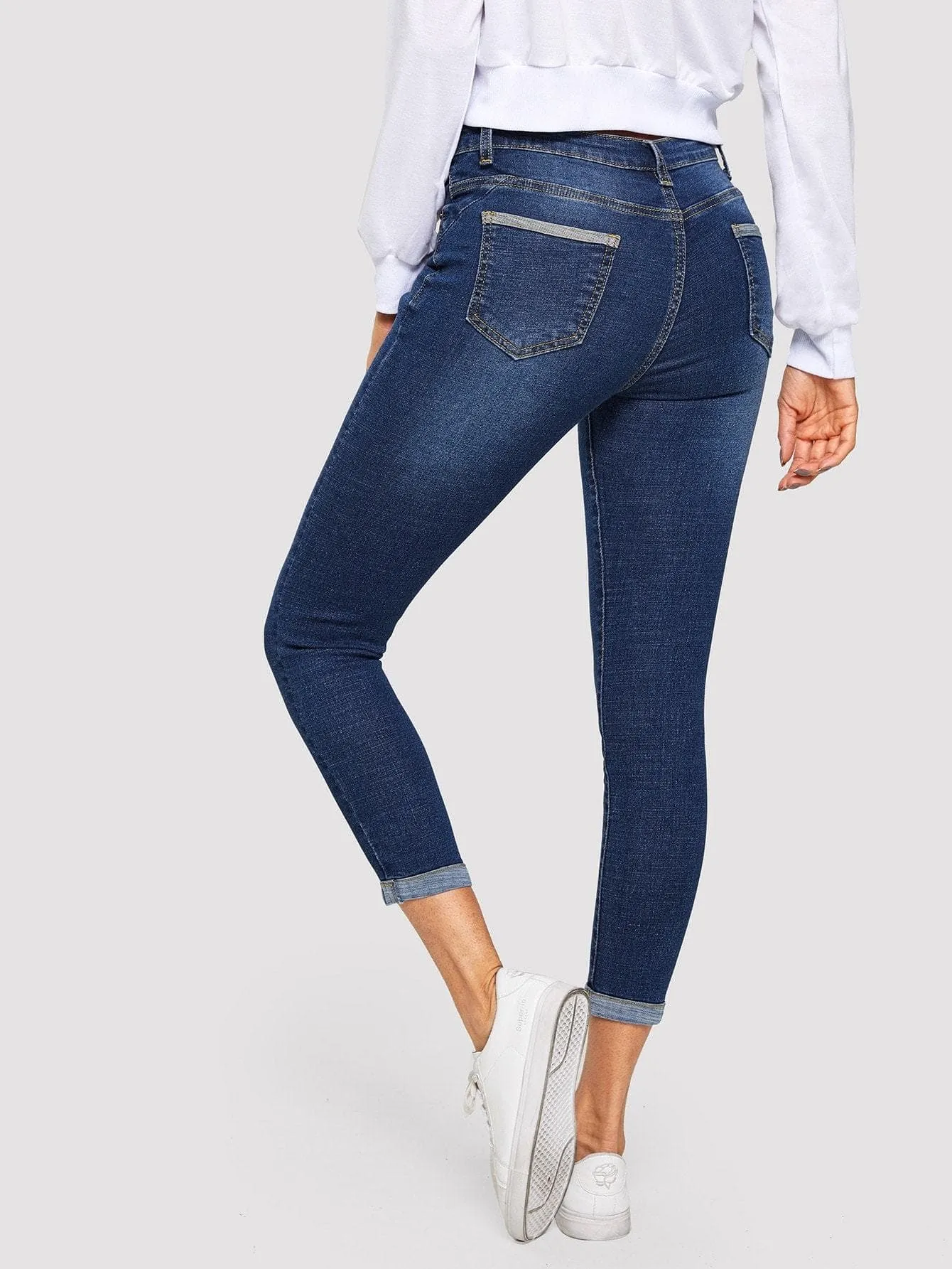 Navy Blue Dark Wash Skinny Crop Jeans